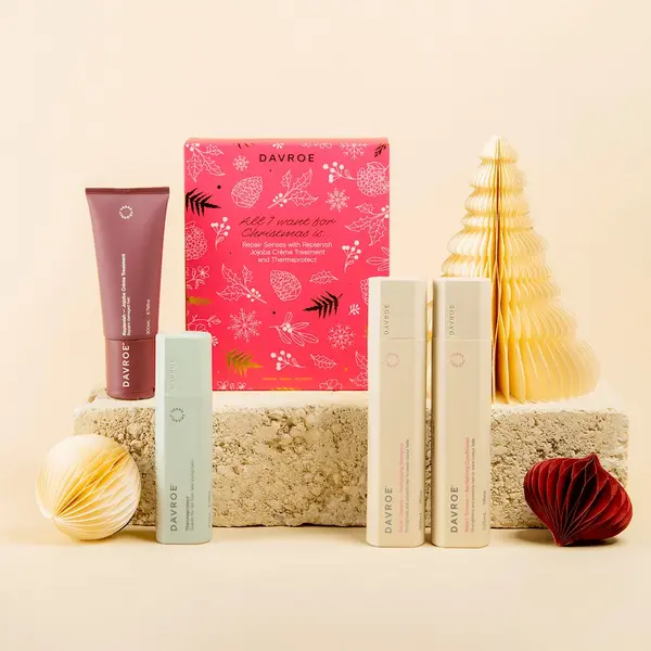 Набір для відновлення волосся DAVROE Repair Senses Christmas Xmas Quad Pack with Replenish Jojoba Creme Treatment and Thermaprotect